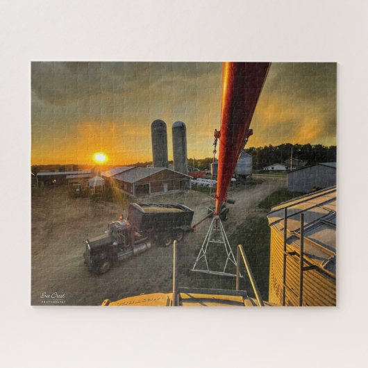 Zonsondergang op een Alberta Boerderij Legpuzzel (Horizontaal)