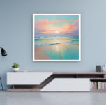 Zonsondergang op een rustig strandlandschap poster<br><div class="desc">Zonsondergang op een rustig strandlandschap. Zachte pastel waterverf illustratie. Decoratieve kunst aan de muur.</div>