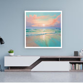 Zonsondergang op een rustig strandlandschap poster