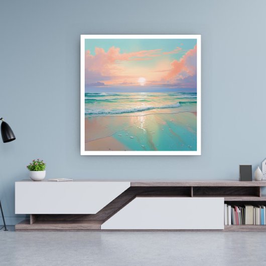 Zonsondergang op een rustig strandlandschap poster