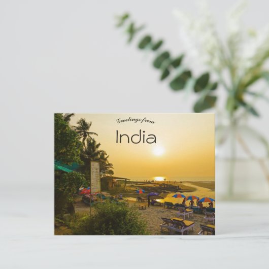 Zonsondergang op een strand in Goa, India Briefkaart (Staand voorkant)