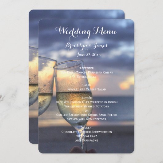 Zonsondergang Op Het Bruiloftsmenu Aan Het Strand Menu (Voorkant / Achterkant)