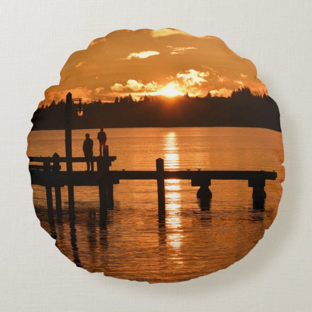 Zonsondergang op het Lake Round Pillow Rond Kussen (Voorkant)