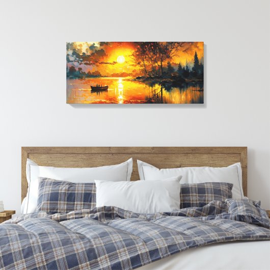 Zonsondergang op het meer canvas afdruk (Insitu (Slaapkamer))