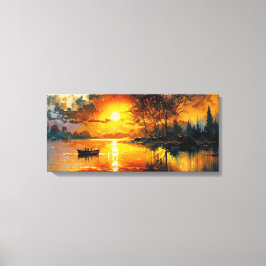 Zonsondergang op het meer canvas afdruk