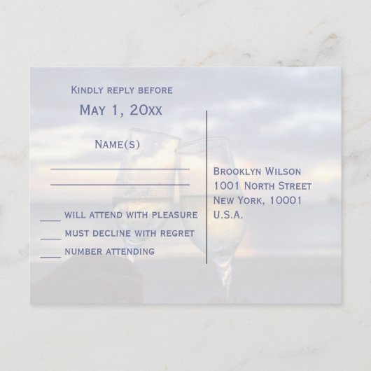 Zonsondergang op het strand bruiloft RSVP Briefkaa Uitnodiging Briefkaart (Achterkant)