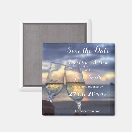 Zonsondergang Op Het Strand Bruiloft Save The Date Magneet (Voorkant / Achterkant)