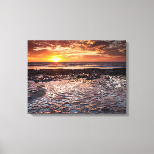 Zonsondergang op het strand, Californië Canvas Afdruk