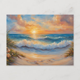 Zonsondergang op het strand Illustratie Briefkaart