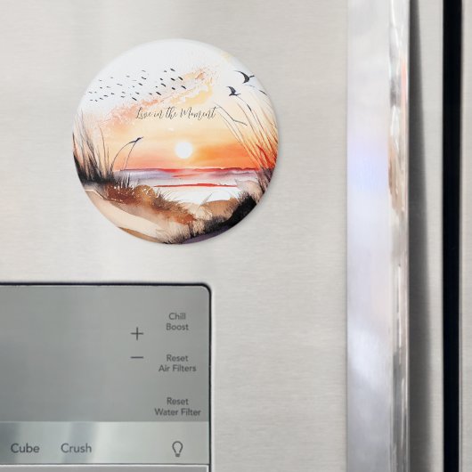 Zonsondergang op het strand met vogels magneet (Insitu (Koelkast))