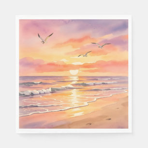 Zonsondergang op het strand met vogels servet