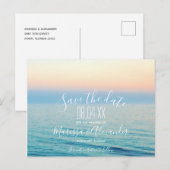 Zonsondergang op het strand Ocean Wedding Save the Aankondigingskaart (Voorkant / Achterkant)