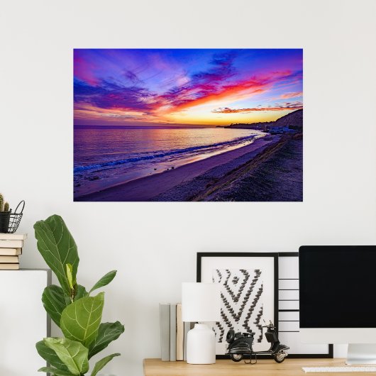 zonsondergang op het strand poster (Thuiskantoor)