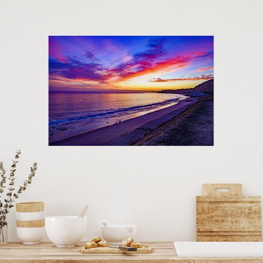 zonsondergang op het strand poster (Keuken)