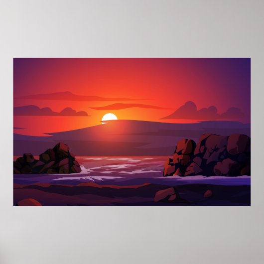 Zonsondergang op het strand poster (Voorkant)