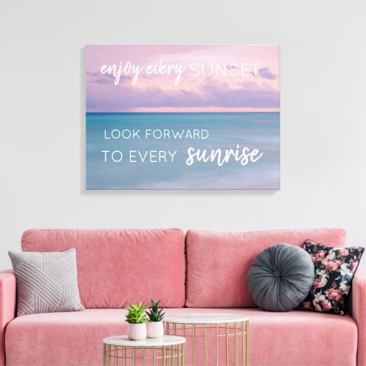 Zonsondergang op het strand Wall Art met Quote Canvas Afdruk (Insitu (Woonkamer))