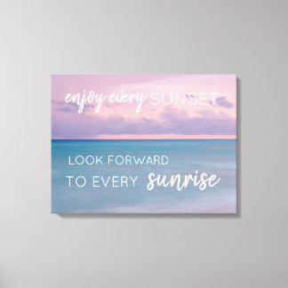 Zonsondergang op het strand Wall Art met Quote Canvas Afdruk