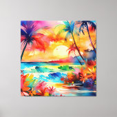 Zonsondergang op het strand waterverf scene canvas afdruk (Voorkant)