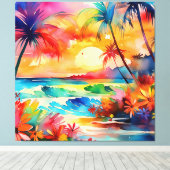 Zonsondergang op het strand waterverf scene canvas afdruk (Insitu (Houten vloer))