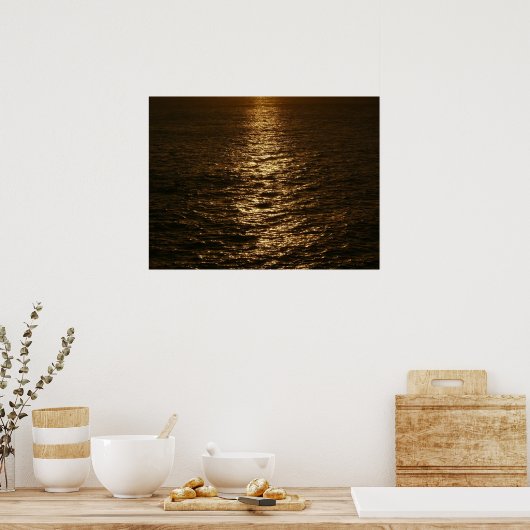 Zonsondergang op het water Abstracte Oceaan Fotogr Poster (Keuken)