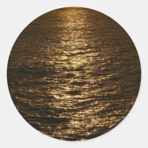 Zonsondergang op het water Abstracte Oceaan Fotogr Ronde Sticker