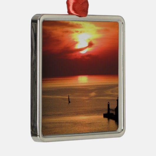 Zonsondergang op Lake Michigan Metalen Ornament (Rechts)