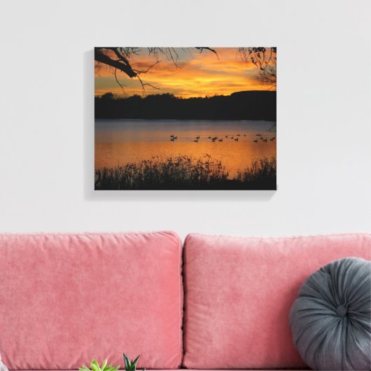 Zonsondergang op Lake Wrapped Canvas (Insitu (Woonkamer))