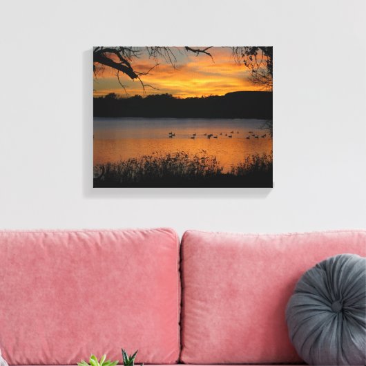 Zonsondergang op Lake Wrapped Canvas (Insitu (Woonkamer))