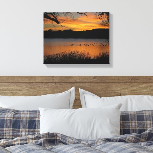Zonsondergang op Lake Wrapped Canvas (Insitu (Slaapkamer))
