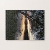 Zonsondergang op meer met boom legpuzzel (Horizontaal)