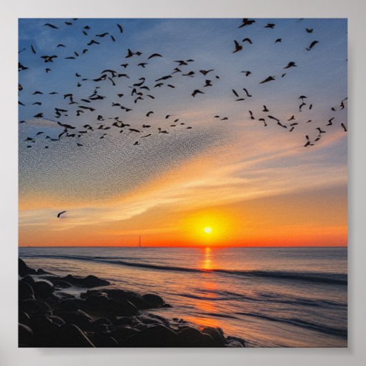 Zonsondergang op rotsen poster (Voorkant)