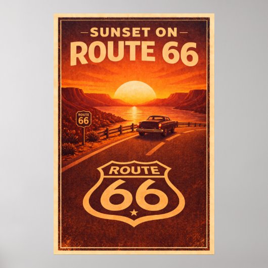 Zonsondergang op Route 66 Litho Poster (Voorkant)