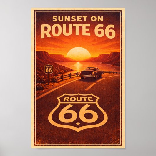 Zonsondergang op Route 66 Litho Poster (Voorkant)
