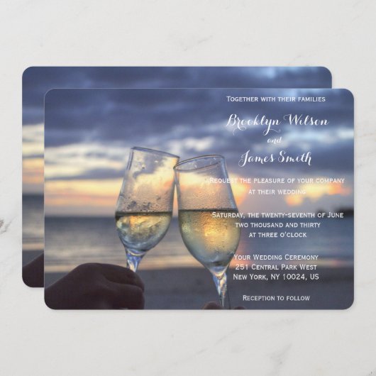 Zonsondergang op strand bruiloft kaart (Voorkant / Achterkant)