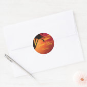 Zonsondergang op Strand Palm Tree Dank u personali Ronde Sticker (Envelop)