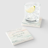 zonsondergang op strandmonogram stenen onderzetter (Zijkant)