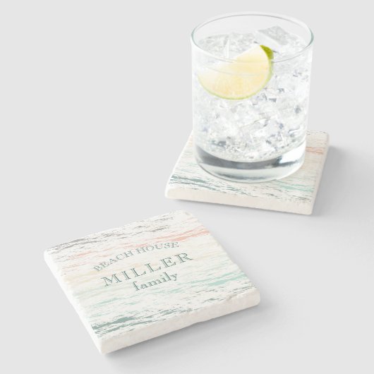 zonsondergang op strandmonogram stenen onderzetter (Zijkant)