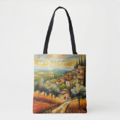 Zonsondergang op Toscane Valley Painting Italië Re Tote Bag (Voorkant)