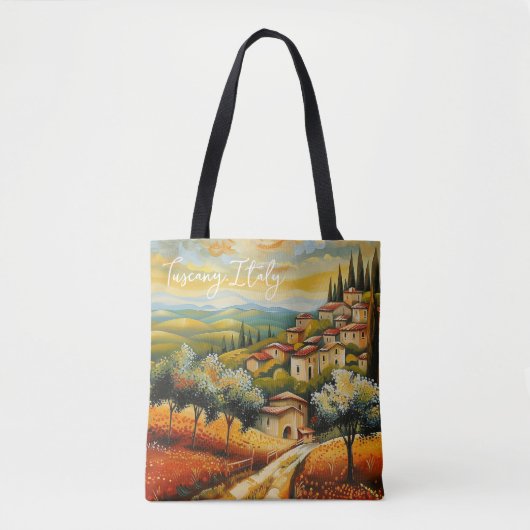 Zonsondergang op Toscane Valley Painting Italië Re Tote Bag (Voorkant)