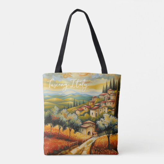 Zonsondergang op Toscane Valley Painting Italië Re Tote Bag (Achterkant)