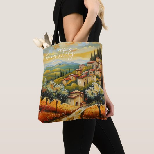 Zonsondergang op Toscane Valley Painting Italië Re Tote Bag (Dichtbij)