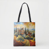 Zonsondergang op Wijngaard Toscane Schilderij Ital Tote Bag (Voorkant)