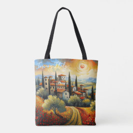 Zonsondergang op Wijngaard Toscane Schilderij Ital Tote Bag