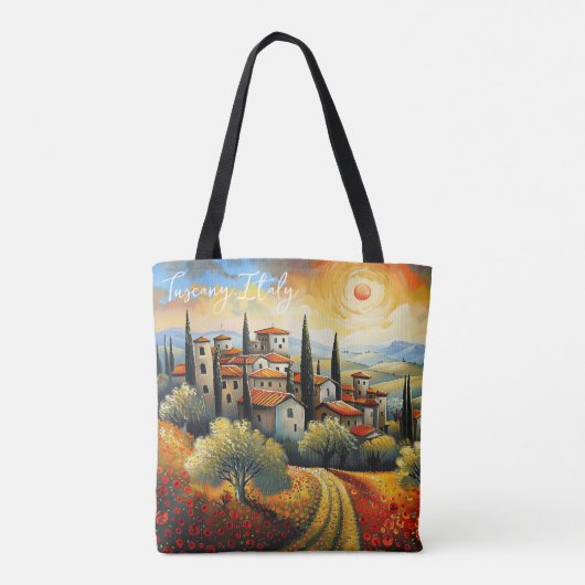 Zonsondergang op Wijngaard Toscane Schilderij Ital Tote Bag (Achterkant)