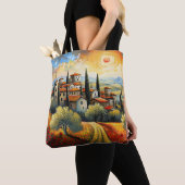 Zonsondergang op Wijngaard Toscane Schilderij Ital Tote Bag (Dichtbij)