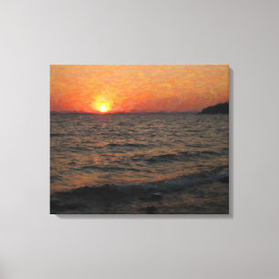 Zonsondergang op Yellowstone Lake Canvas Afdruk