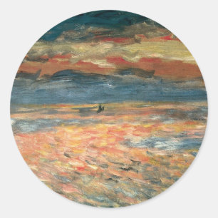 Zonsondergang op Zee door Pierre Renoir, Vintage F Ronde Sticker