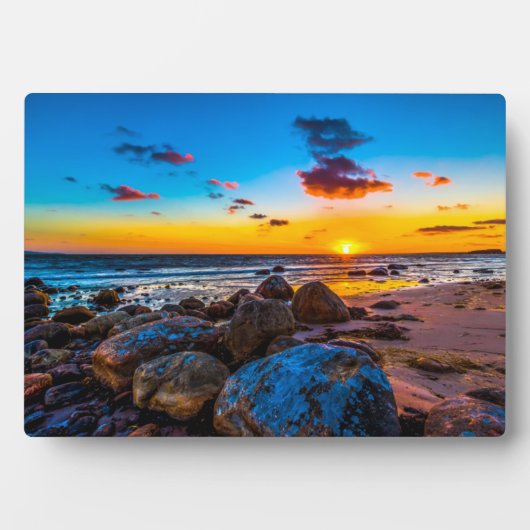 Zonsondergang op zee fotoplaat (voorkant)