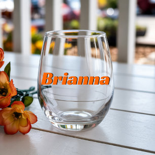 Zonsondergang Oranje 3D Moderne Elegante Naam Wijnglas Zonder Voet