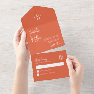 Zonsondergang Oranje Eenvoudige Moderne Minimalist All In One Uitnodiging
